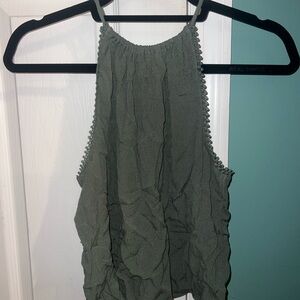 Divided Olive Green Textured Tank Top